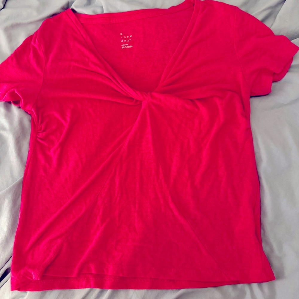 Pink Short Sleeve Tee w/ Twist Front